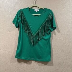 Green Fringe T-Shirt by Pesion